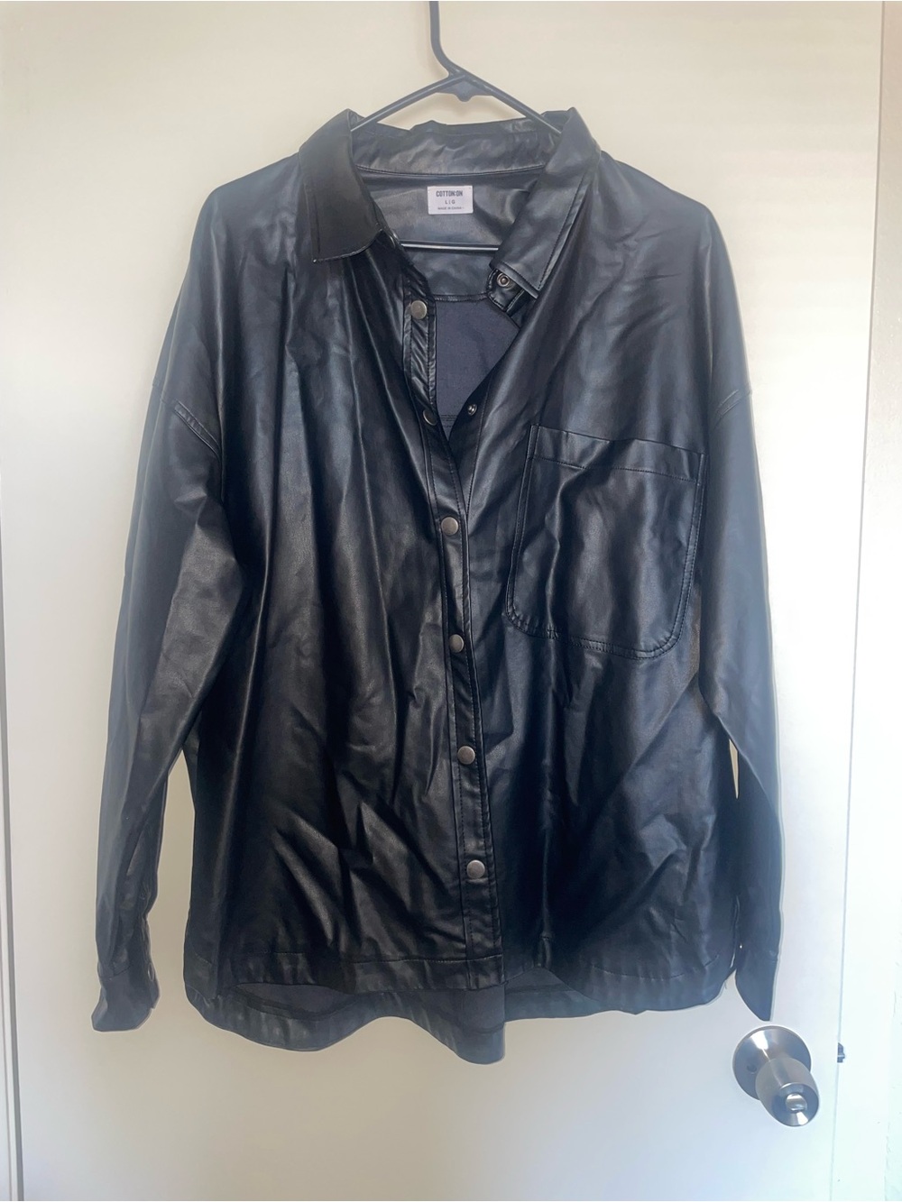 Cotton On Black Faux Leather Shirt Jacket